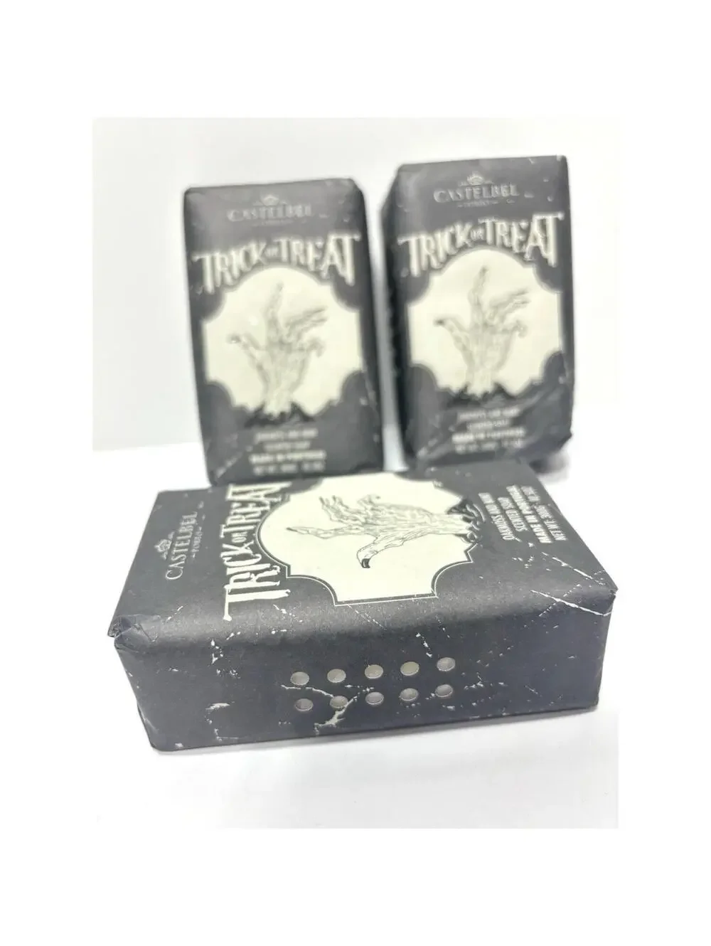 Halloween Soap Bar Set, White Castelbel Oakmoss & Mint Scented, 3pc 1 Dented New